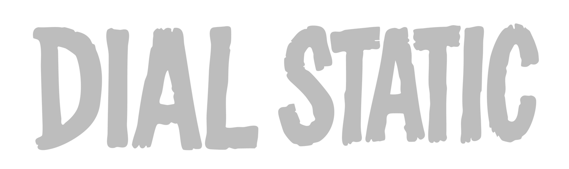 white words in a bone-like font saying 'Dial Static'